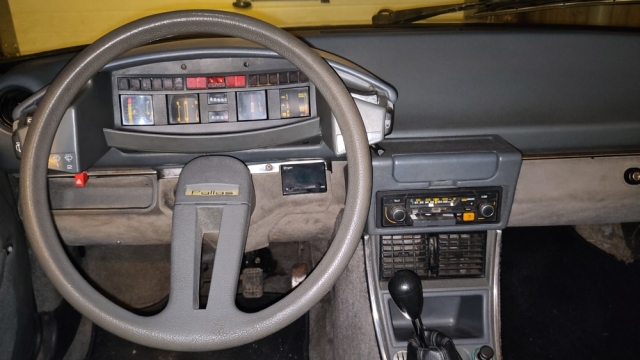  Zelfde interieur, meer focus op het stuurwiel, waar 'Pallas' op staat.