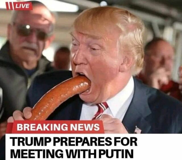 AI-generated picture of Trump putting a huge sausage in his mouth
