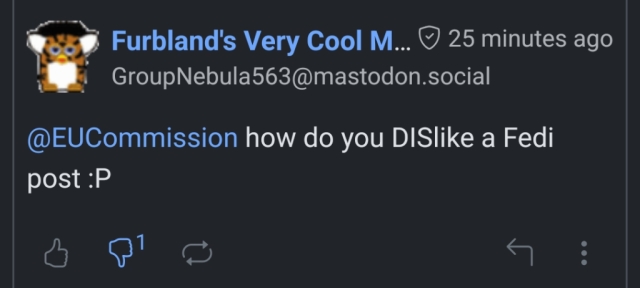 Screenshot of the original post, with the thumbs-down activated